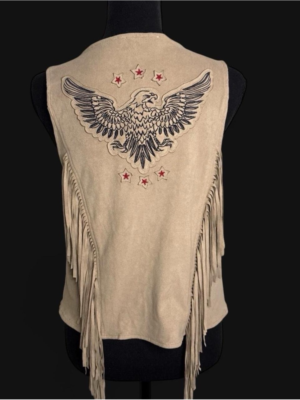 Idyllwind Beige Suede Fringe Vest with Eagle Embroidery